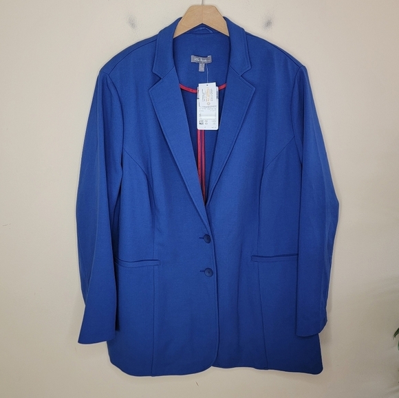 NWT Ulla Popken | Cobalt Blue Blazer with Shoulder Pads Plus Size 24 - Picture 1 of 6